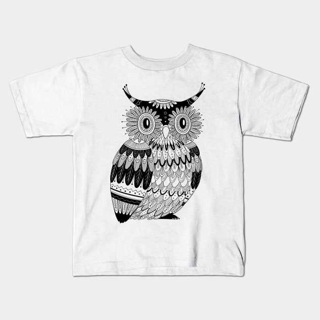 Black owl illustration Kids T-Shirt by yuliia_bahniuk